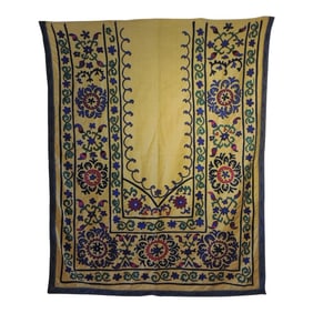 Vintage Yellow and Green Embroidery Large Suzani Panel