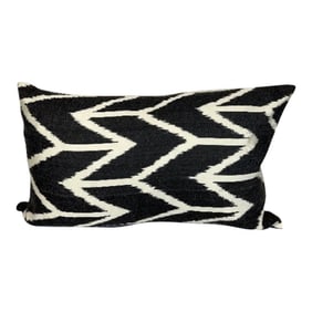Turkish Modern Black Silk Ikat Pillow Cover