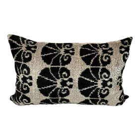 Turkish Modern Gray and Black Silk Velvet Ikat Pillow Cover