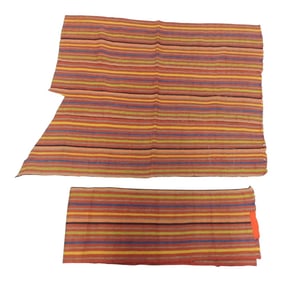Vintage Turkish Colorful Stripes Woven Textile Panels - Set of 2