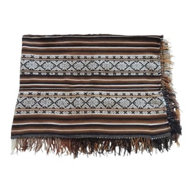 Vintage Brown and Black Stripe Woven Throw with Fringes