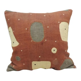 Antique Applique Raffia Brown and Rust Kuba Decorative Pillows Matisse Style