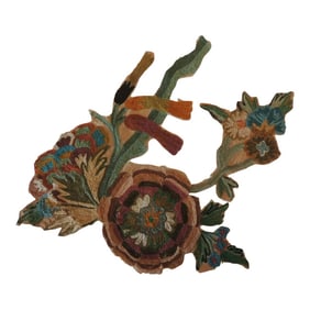 Orange and Green Crewel Embroidery Applique Fragment