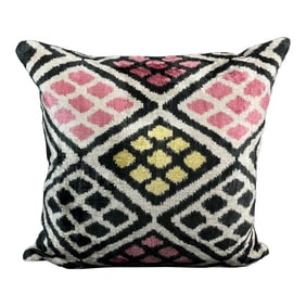 Pink and Yellow Velvet Ikat Pillow Cover