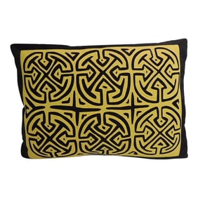 Vintage Yellow and Black Graphic Mola Decorative Pillow