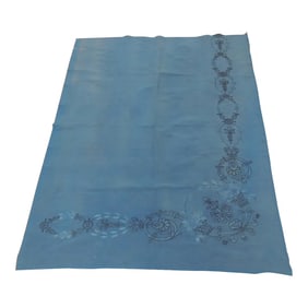 Vintage Royal Blue Embroidered Textile Panel