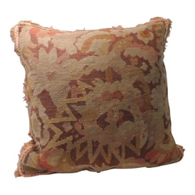Vintage Gold and Brown Needlepoint Tapestry Square Decorative Pillow
