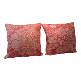 Vintage Silk Hot Pink and Soft Pink Asian Square Decorative Pillows - Set of 2