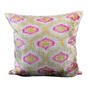 Pink and Golden Yellow Velvet Ikat Pillow Cover
