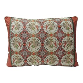 Brocade with Circular Design of Tigers and Japanese Warriors Bolster Decorative