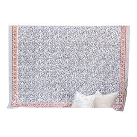 Blue & Orange Spice, Hand Blockprint Cotton Coverlet