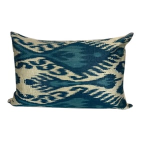 Turkish Modern Blue Silk Ikat Pillow Cover