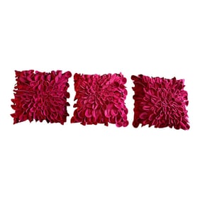 Vintage Red Floral Petal Pillows- Set of 3 -3