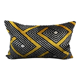 Yellow and Black Velvet Ikat Pillow Cover