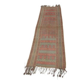 Large Red & Blue Asian Woven Textile With Fringes