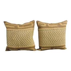 African Woven Raffia Kuba Decorative Pillows - Set of 2