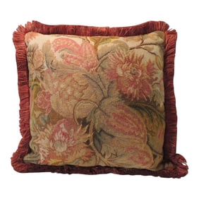 Vintage Orange and Gold Needlepoint Tapestry Square Decorative Pillow