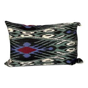 Turkish Modern Green and Purple Silk Ikat Pillow Cover