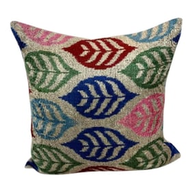 Turkish Modern Multicolor Velvet Silk Ikat Pillow Cover
