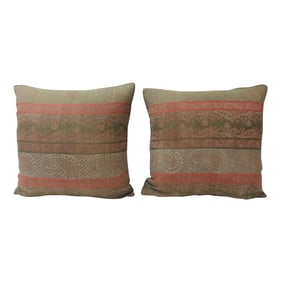 19th Century Antique Woven Red Kashmir Paisley Square Decorative Pillows - A Pair