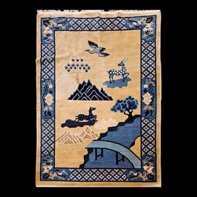 Early 20th Century Chinese Art Deco Pictorial Rug Rug