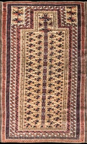 Antique Belouch Turkoman Prayer Rug-3' X 5'2"