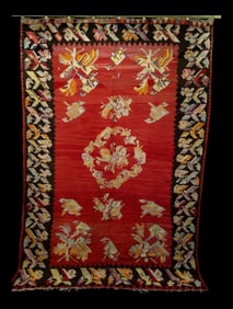 1950s Vintage Room Size Turkish Kilim Rug - 7‚Ä≤4‚Ä≥ √ó