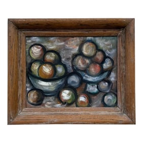 Vintage Abstract Still Life Painting of Fruit Bowls