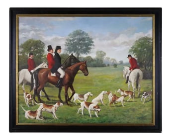 Mid 20th Century English Sporting Painting Fox Hunt Scene Oil Painting Signed by Hk Hobbs, Framed