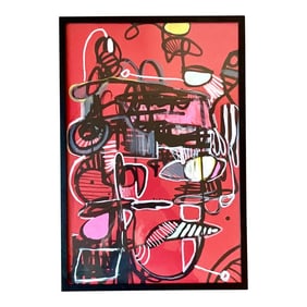 Vintage Boho Abstract Signed Original Oil on Paper