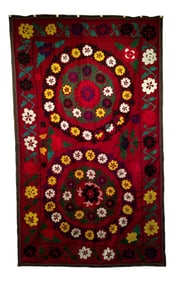 1950s Vintage Silk Suzani- 4' 8 X 7' 8"