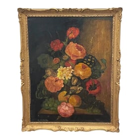 British Mid Century Impressionist Flowers Roses Oil Painting by Dorothy Pulford