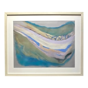 Vintage 1980s Signed Original Abstract Pastel on Paper Painting