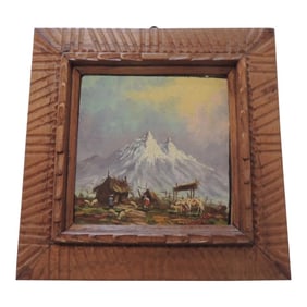 Small Oil Painting of Ecuadorian Volcano "Chimborazo" on Wood Frame