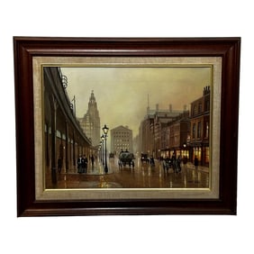 Oil Painting Edwardian Cityscape Liverpool the Strand in 1911 by Steven Scholes
