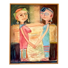 Vintage French Contemporary Modernist Figural on Canvas