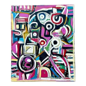 Vintage Geometric Vibrant Terry J Frid Oil on Canvas
