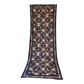Monumental Black and Gold Chinese Embroidery Silk Altar Cloth or Wall Hanging