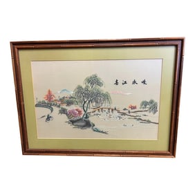 Vintage Asian Style Framed Art Landscape Embroidery