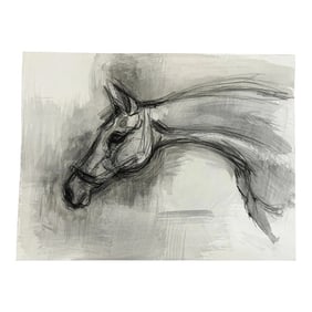 1990s "Horse Portrait Study in Black and White" British Sporting Art Equestrian Abstract Mixed Media