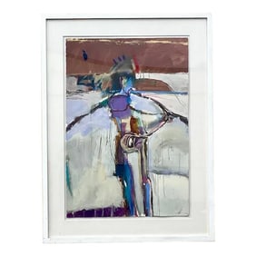 Vintage Boho Abstract Figural Oil Painting on Paper