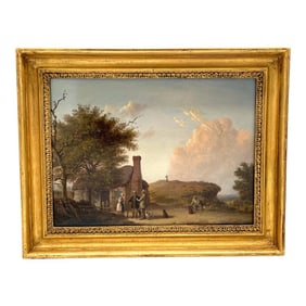 19th C English Sporting Landscape with Hunters & Dogs, by Edmund Bristow