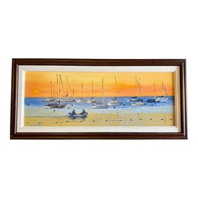 Fishcreek Sunset Impressionist Style Seascape Painting Signed by Jim Leatham