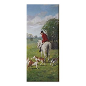 The Fox Hunt English Sporting Oil on Canvas Signed HK Hobbs