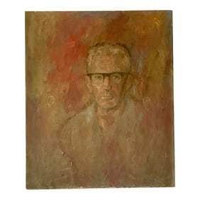 Mid 20th Century Vintage Signed Original Oil Portrait on Canvas