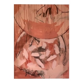 Mid 20th Century Vintage Boho Signed Abstract Original Oil Painting on Canvas