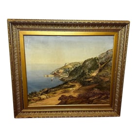 British Watercolour Painting of Coastal Landscape Babbacombe Beach Devon by Samuel Edward Kelly