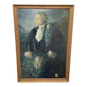 Mid 20th Century British Portrait Oil Painting of Diplomat Sir Leslie Fielding in Scottish Tartan Dr