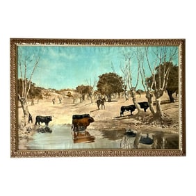 Vintage Boho Original Western Landscape Oil Painting on Canvas