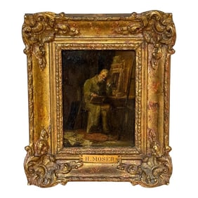19th C. Barbizon School Painting, Artist in his Studio, By H. Moser